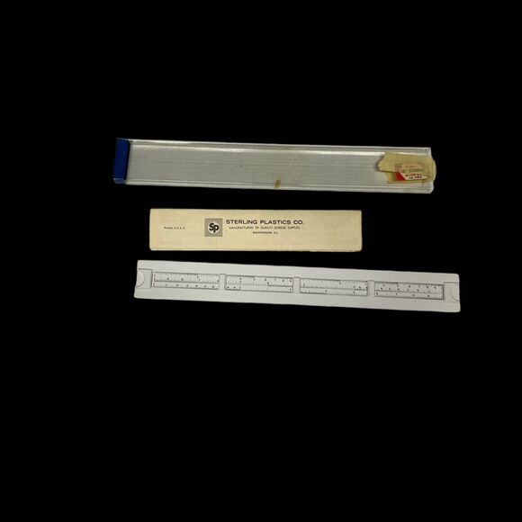 Vintage Sterling Plastics Slide Rule 10 In 584 Plastic Case Paperwork USA Made - Picture 2 of 13